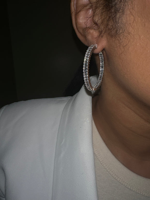 Baguette iced out hoop earring