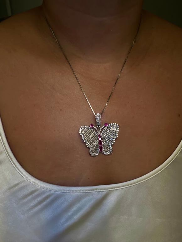 Magenta Butterfly Necklace